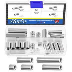 Glarks 29Pcs M6x8/15/25/30/40mm 304 Stainless Steel Metric Cylindrical Coupling Nut Set, 5 Sizes Round Rod Connector Nuts for Camera Pan, Lamp Bracket, Glass Folding Dining Table