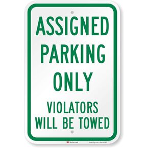 SmartSign 3M Engineer Grade Reflective Sign, Legend "Assigned Parking Only Violators will be Towed", 18" high x 12" wide, Green on White