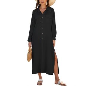 Bsubseach Women's Swimwear Cover Ups Long Sleeve Button Shirt Dress Beach Cover Up Kimono Beachwear