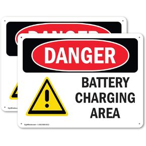 (2 Pack) Battery Charging Area OSHA Danger Sign 14 Inch X 10 Inch Plastic Sign, Weather Resistant, UV Protected for Workplace, Business, and Construction Site, Made in the USA