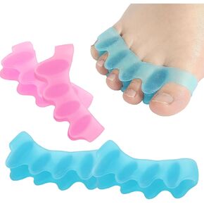 Toe Spacers Separators Stretcher for Women & Men, Silicone Open Soft Aligners Spreaders Divider for Overlapping Toes, Restoring to Toe Bunion Gel Adductor Feet Health (Blue+Pink)