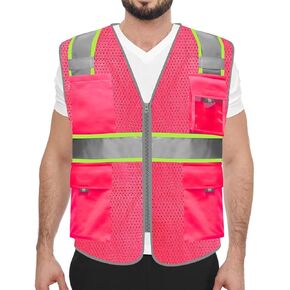 HYCOPROT High Visibility Mesh Reflective Safety Vests with Pockets and Zipper, Meets ANSI/ISEA Standards in Saudi Arabia