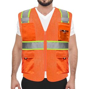 HYCOPROT High Visibility Mesh Reflective Safety Vests with Pockets and Zipper, Meets ANSI/ISEA Standards