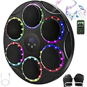 Music Boxing Machine with Boxing Gloves, Large Colorful LED Wall Mounted Smart Bluetooth Music Boxing Training Equipment for Adults and Kid, Electronic Boxing Music Workout Machine for Home and Gym