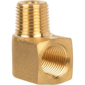Brass Pipe Fitting, 90 Degree Street Elbow, 1/8" NPT Female x 1/8" NPT Male Connector for Gas, Air, Oil, Propane (1-Pack)
