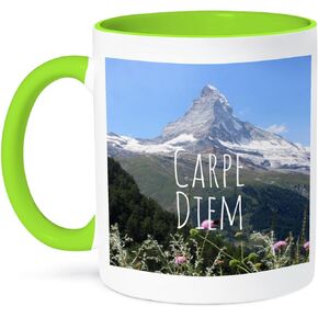 3dRose Carpe Diem-Seize the Day inspiring words-Motivational mountain photography Mug, 11 oz, Black