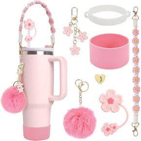 Stanley Cup Accessories with Water Bottle Handle Strap Including Siliocne Straw Cover Stanley Cup Boot Stanley Cup Charms for 30oz 40oz Tumbler