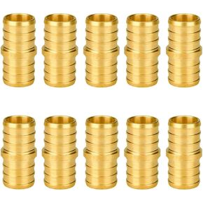 TenKe 10 Pack Pex 3/4" Coupling Straight PEX Crimp Fittings Brass for PEX Tubing Pipe (10pcs 3/4" Coupling)