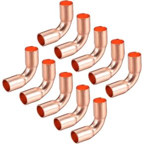uxcell 6.35mm ID 90 Degree Copper Elbow Short-Turn Copper Pipe Fitting Connector for Plumbing 10pcs