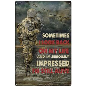 Retro Metal Tin Sign 8 X 12 Inches Paratroopers Vet Soldier Army Sometimes I Look Back On My Life and I'm Seriously Wall Decor Poster Wall Art Poster Anniversary Birthday Christmas Housewarming Gift