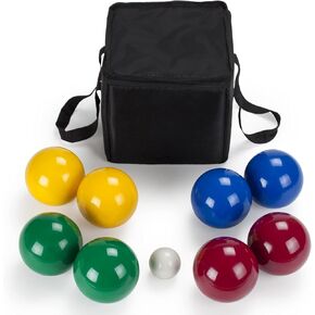 مجموعة كرات Bocce الفاخرة - 8 كرات راتينج خفيفة الوزن مقاس 90 مم وحقيبة حمل - ألعاب كلاسيكية في الحديقة الداخلية والخارجية - معدات رياضية للشاطئ والفناء الخلفي والمرح العائلي لما يصل إلى 4 لاعبين