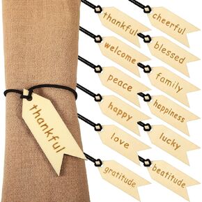 Set of 12 Fall Time Napkin Rings Thanksgiving Napkin Rings Holder Buckle Wooden Gratitude Napkin Ring with Engraved Thanksgiving Serviette Buckle for Thanksgiving Wedding Dinner Holiday Decor
