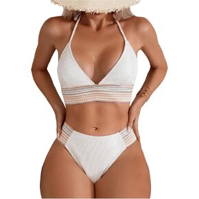 SweatyRocks Women's Striped Pattern Boho Bikini Set Sleeveless High Cut Two Piece Swimsuit