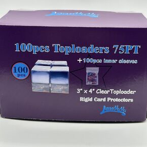 1 Display Box of 100pcs 3" x 4" Clear Super Thick Top Loaders Toploaders 75PT+ 100pcs Card Sleeves Soft Sleeves for Cards Baseball Card Protectors Penny Sleeves + Toploaders