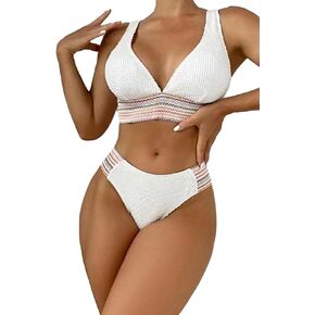 Women's High Waisted Bikini Sets High Cut Color Block Two Piece Bathing Suits
