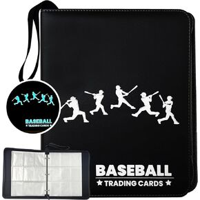 9 Pocket Baseball Card Binder Baseball Card Holder, Sports Card Binder Glow In The Dark, Sports Card Binder 900 Pockets Collection Card Holder baseball Card binder, Ultra Pro Binder, Large-900, Black