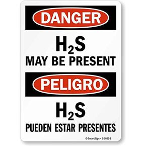SmartSign "Danger - H2S May Be Present" Bilingual Sign | 10" x 14" Plastic