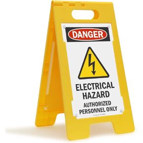 SmartSign Folding Floor Sign, Legend "Electrical Hazard" with Graphic, 25" high x 12" wide, Black/Red/Yellow on White