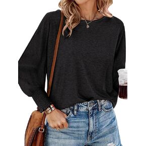 Sucolan Women's Tops 2024 Fall Fashion T Shirts for Women Trendy Crewneck Casual Loose Shirts Oversized Basic Tee Blouses
