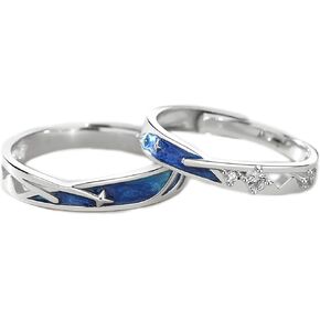 ANAZOZ Wedding Rings Set for Him and Her, S925 Sterling Silver Cubic Zirconia Silver Blue Adjustable His and Her Rings