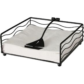 Sail Boat Napkin Holder, Black, Rustic Metal, Flip Up Hinged Bar, Square, 6.75 Inches Square