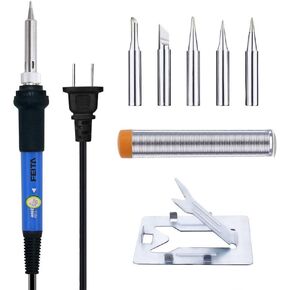 Soldering Iron Kit Electronics - FEITA Adjustable Temperature Solder Iron AC110V 60W with 5Pcs Different Solder Tips, Soldering Stand, Solder Wire for Variously Electronic Repair