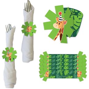 Big Dot of Happiness Jungle Party Animals - Safari Zoo Animal Birthday Party or Baby Shower Paper Napkin Holder - Napkin Rings - Set of 24