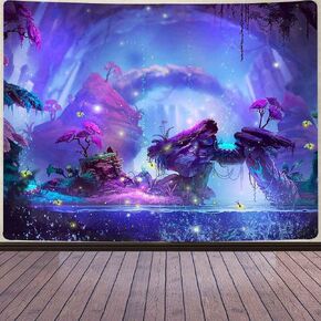 Aidatain Enchanted Forest Plant Tapestry Large 80" 60" Fantasy Mysterious Purple Tree River Waterfall Landscape Wall Hanging Flannel Tapestries for Bedroom Livingroom Dorm Room GTHHAT31