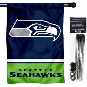 WinCraft Seahawks Banner House Flag and 5 Foot Flagpole Set