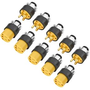 Extension Cord Electrical Wire Repair End 15 Amp, 125 Volt, 5 Sets Male Female 3-Prong Grounding Replacement Connectors - Safety-Rated Connect, Triple-Drive Screws, Easy Installation