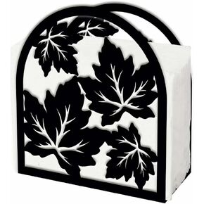 SUPERDANT Maple Leaf Design Napkin Holder for Tables Metal Vertical Napkin Dispenser Storage for Coffee Bar Tissue Dispenser Towel Tray Black Metal Leaves Tissue Holder Decor for Home Garden