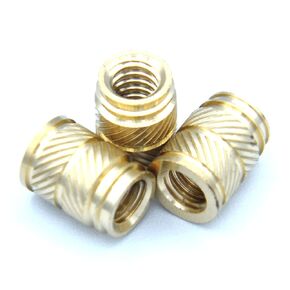 [ J&J Products ] Brass Insert IUB-0420, 1/4-20 Tapered, Thru-Threaded, 9.5 mm OD, 12.7 mm Length, Heat Staking Inserts, 15pcs