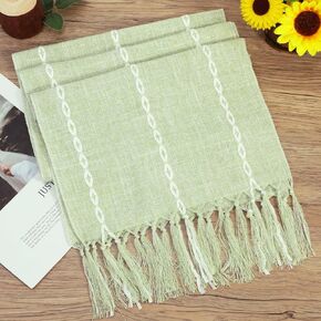 Boho Table Runner, Rustic Farmhouse Cotton and Linen Table Runner with Hand-Tassels, Elegant Kitchen Table Runner for Daily Dining Bedroom Decor and Event Holiday Party Decor 13×72 inches, Grey