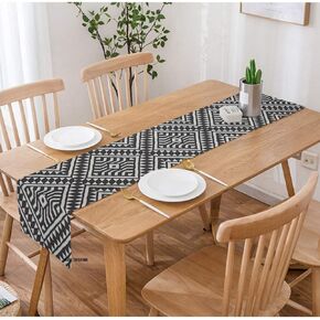 HGOD DESIGNS Tribal Table Runner,Black and White Tribal Aztec Abstract Geometric Art Cotton Linen Table Runner Home Decor for Kitchen Dinner Tea Table Cloth Placemat 14"X72"