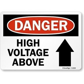 SmartSign “Danger - High Voltage Above" Sign with Upward Arrow | 10" x 14" Plastic