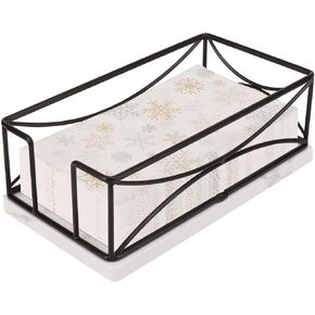 Livabber Guest Napkin Holder, Metal Bathroom Paper Hand Towel Storage Modern Napkin Tray Caddy for Countertop, Table Kitchen, Dinning Room (Black, Wooden Base)