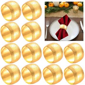 CEALXHENY Napkin Rings Set of 12, Gold Decorative Metal Napkin Holder for Wedding Party Holiday Banquet Christmas Circle Serviette Buckle Household Decor (Color 2)