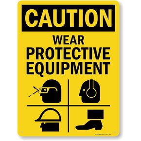 SmartSign 24 x 18 inch “Caution - Wear Protective Equipment" OSHA Metal Sign, 80 mil Laminated Rustproof Aluminum, Black and Yellow