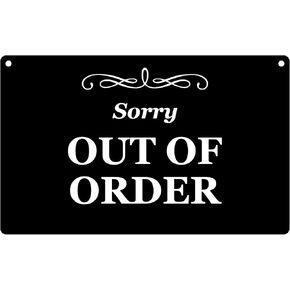 Stylish hanging plaque engraved with 'Sorry OUT OF ORDER' - Waterproof acrylic sign, supplied with twine (Black)