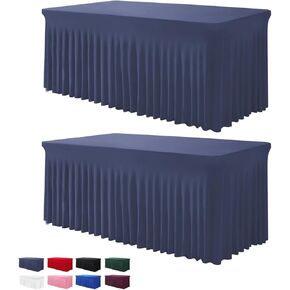 Table Skirts for Rectangle Tables 6ft - One-Piece Black Table Covers for 6 Foot Tables, Wrinkle Resistant Ruffles Elastic Table Cover and Table Skirt for Banquets, Weddings, Parties
