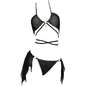 MEOWCOS Pretty Crawler Gothic Swimsuit Spider Web Design Dark Style Swimwear Set