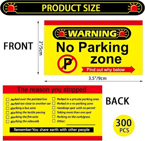 300 قطعة من بطاقات وقوف السيارات السيئة، بطاقات منطقة عدم ركن السيارات، بطاقات وقوف السيارات السيئة مقاس 3.5 × 2 بوصة مع أسباب مخالفة متعددة in Kuwait
