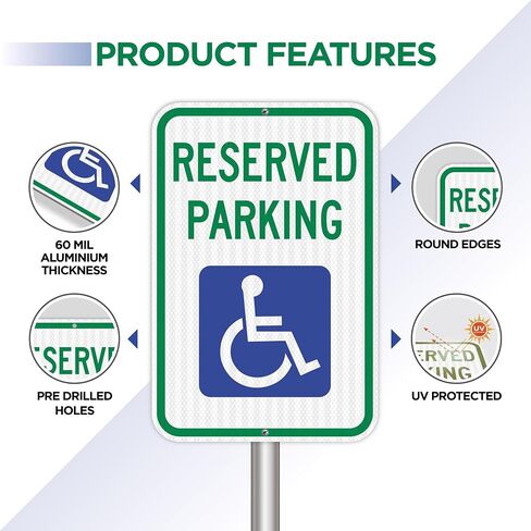 OLANZU Handicap Parking Sign - Pack of 12 - Handicap sign - 12" x 18" Engineer Grade - Handicapped Parking Sign - 0.06 Inch Aluminum - UV Protected & Weather Resistant - Reserved Parking Sign in Saudi Arabia