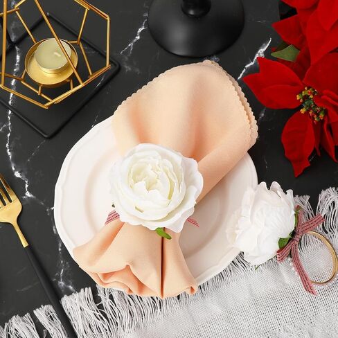 Pearl Napkin Rings Set of 12 Pink Flower Napkin Rings Rose Pearl Napkins Holders Rustic Dinner Table Rings for Wedding Party Banquet Birthday Table Decor, 1.9 x 4.1 in in Saudi Arabia