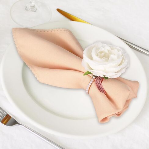 Pearl Napkin Rings Set of 12 Pink Flower Napkin Rings Rose Pearl Napkins Holders Rustic Dinner Table Rings for Wedding Party Banquet Birthday Table Decor, 1.9 x 4.1 in in Saudi Arabia