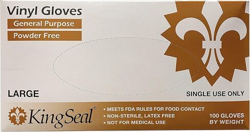 KingSeal LARGE Vinyl General Purpose Disposable Gloves, Powder-Free, 4 mil, Clear - 4 boxes of 100 Gloves by Weight (400 Count) in Kuwait