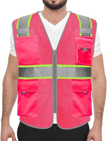HYCOPROT High Visibility Mesh Reflective Safety Vests with Pockets and Zipper, Meets ANSI/ISEA Standards in Saudi Arabia