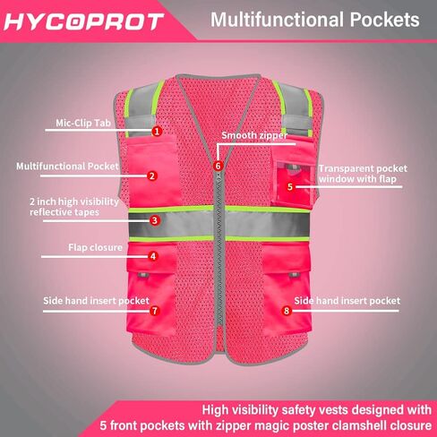 HYCOPROT High Visibility Mesh Reflective Safety Vests with Pockets and Zipper, Meets ANSI/ISEA Standards in Saudi Arabia