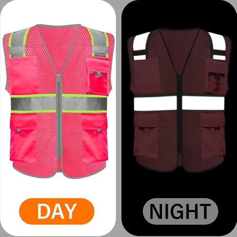 HYCOPROT High Visibility Mesh Reflective Safety Vests with Pockets and Zipper, Meets ANSI/ISEA Standards in Saudi Arabia