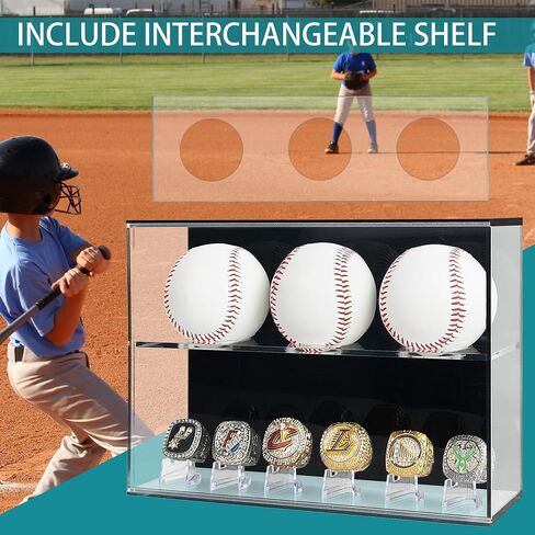 Acrylic Baseball Display Case, Baseball Wall Holder, Clear Baseball Ring Display Case, Baseball Display Cases for Balls, Ring,Swap Insert for Dual Function,Baseball Gifts for Boys 8-12 in Kuwait